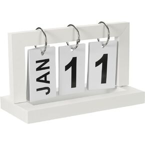 PATIKIL Vintage Wood Perpetual Calendar, Wooden Flip Calendar Turn Page Month Date Display for Desk Office Home Decoration, White