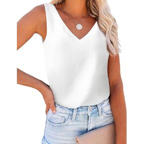 SAMPEEL Womens Tank Tops V Neck Silk Satin Blouses Sleeveless Camisole Tank Top Summer Tops