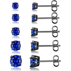 5 Pairs Stud Earrings Set for Men 18K Black Gold Plated 3/4/5/6/7mm Round Crystal Ear Piercing Hypoallergenic Jewelry Women