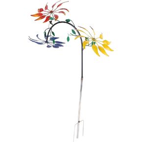 Wind Spinner, Iron Three Moving Flowers Bright Colors Colorfast Garden Wind Spinner Rustproof Easy to Assemble Garden Windmill for Garden, Patio, Yard, Lawn Decor