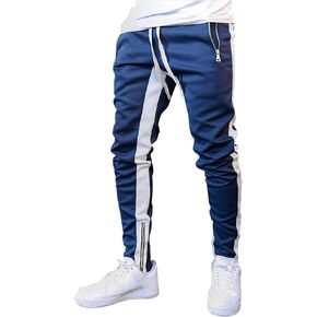 OYOANGLE Men's Colorblock Drawstring Waist Zipper Hem Skinny Sweatpants Streetwear Pants with Pocket