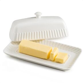 Cow Butter Dish, Ceramic Butter Dish with Lid for Countertop, Farmhouse Covered Butter Holder Container with Handle for East West Coast Butter Storage