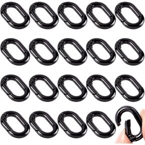 20Pcs Metal Spring Carabiner Keyring, 14mm Black Oval Rings Snap Trigger Spring Clip Claps Connector Buckle Accessories for Bags Necklaces Bracelets Purses Handbag DIY Craft Making