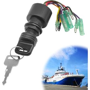 Boat Ignition Switch, 6 Wire Base Ignition Key Switch with 2 Keys 3 Position Connectors - Replaces 87-17009A2 87-17009A5 Mercury Outboard Ignition Switch
