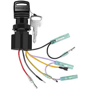 Ignition Switch, Boat Push to Choke 6 Wire Base Ignition Key Switch Replaces for Mercury 87-88107A5 with 2 Keys 6 Wire Connectors