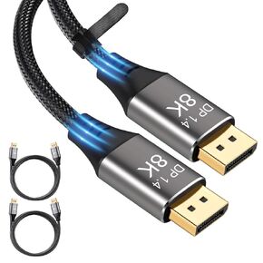 CABLEDECONN 8K Displayport 1.4 Cable 10ft/2pcs, 8K@120Hz 4K@240Hz, 32.4Gbps DP to DP Cable, Braided Display Port Cord HDCP 2.2, DSC1.2, 3D, eARC, Connecting Computer, HDTVs, Monitors, Graphics, PC