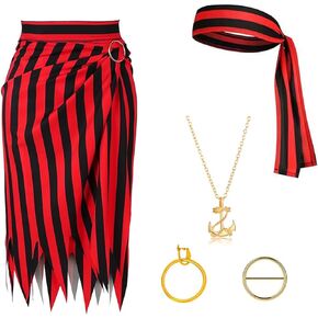 Women Pirate Costume Wrap Skirt Dress, Halloween Female Pirate Costume Accessories Adult, Pirate Head Scarf Necklace Earrings Set Pirate Outfit