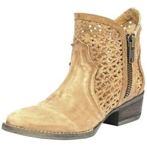 Corral Boots Women's 5-inch Circle G Cowhide Leather Round Toe Tan Cutout Shortie Western Boot