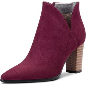 DearOnly Womens Short Bootie Ankle Boots Pointed Toe Block Chunky High Heel Suede Dress Shoes Vintage Classic Zipper 3 Inch