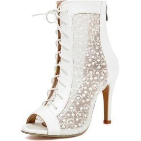 Women Elegant Peep Toe Lace Booties Back Zipper Wedding Boots for Bride Stiletto High Heels Summer Ankle Jazzi Boots