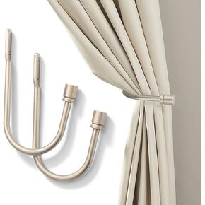 2Pcs Curtain Holdbacks, Metal U Shaped Hook Wall Mounted Tassel Curtain Tieback Hook Drapery Tiebacks Curtain Accessories Decorative Curtain Drapery Holdback (Silver)