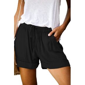 Womens Casual Shorts Comfy Elastic Waist Pocketed Short Pants Drawstring Lightweight Summer Shorts