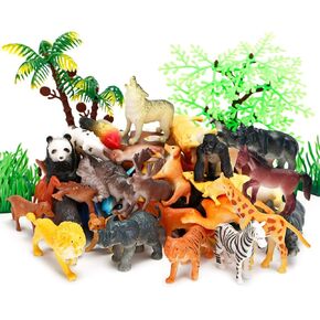Animal Figurines Toys, 52 Pcs Small Mini Realistic Safari Zoo Plastic Animals Figures Learning Educational Toy Set for Kids Toddlers Jungle Wild Forest Animals Playset Cupcake Topper