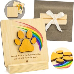 Wood Pet Sympathy Memorial gift, Rainbow Bridge Card for Dog Loss,Dog Memorial Keepsake Gifts Card with Envelope, Dog Death Bereavement Card
