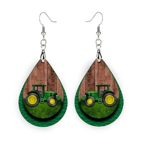Green Tractor Earrings, Gift for Farmer, Farm Earrings
