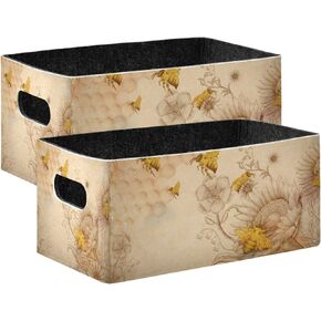 Kcldeci Bee Wild Sunflower Storage Bins Baskets for Organizing, Sturdy Storage Basket Foldable Storage Baskets for Shelves Closet Nursery Toy