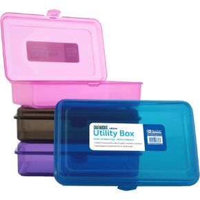 BAZIC Plastic Pencil Case Utility Storage Box, Clear Color, Multi Purpose Organizer for Pens Pencils, 4-Pack
