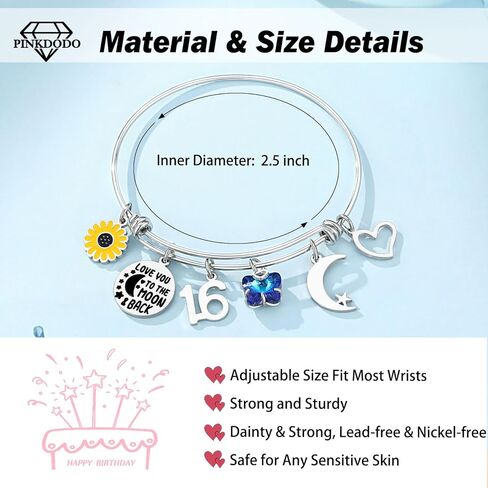 PINKDODO I Love You to the Moon and Back Birthday Bracelets, 5-16 Year Old Girl Gifts for Daughter, Granddaughter, Niece, Friend, Teen Girls in Kuwait
