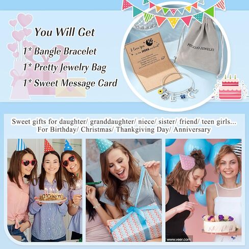 PINKDODO I Love You to the Moon and Back Birthday Bracelets, 5-16 Year Old Girl Gifts for Daughter, Granddaughter, Niece, Friend, Teen Girls in Kuwait