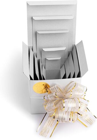 Prank Gift Boxes Nesting Gag Surprise Box Gift Box for Money, White with Bow, 6 Funny White Elephant Birthday Present Boxes (White and Gold) in Saudi Arabia