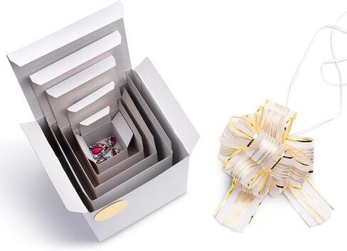Prank Gift Boxes Nesting Gag Surprise Box Gift Box for Money, White with Bow, 6 Funny White Elephant Birthday Present Boxes (White and Gold) in Saudi Arabia