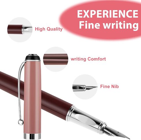 Aesthetics Metal Fountain Pen, Extra Fine Point Calligraphy Pen 0.5mm Writing Pen Compatible with 3.4mm Ink Cartridges Luxury Business Pen for Calligraphy Journaling Office School Gift (Red) in Saudi Arabia