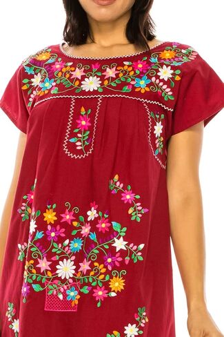 Women Embroidered Traditional Mexican Bohemian Long Casual Dress in Saudi Arabia