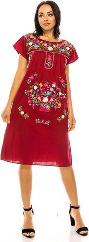 Women Embroidered Traditional Mexican Bohemian Long Casual Dress in Saudi Arabia