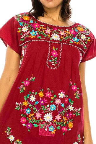 Women Embroidered Traditional Mexican Bohemian Long Casual Dress in Saudi Arabia