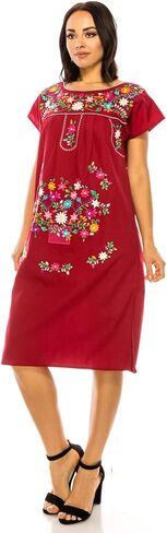 Women Embroidered Traditional Mexican Bohemian Long Casual Dress in Saudi Arabia