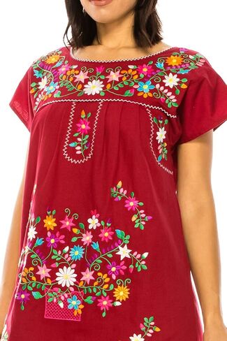 Women Embroidered Traditional Mexican Bohemian Long Casual Dress in Saudi Arabia