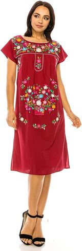 Women Embroidered Traditional Mexican Bohemian Long Casual Dress in Saudi Arabia
