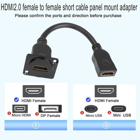 QIANRENON HDMI لوحة محول تركيب 4K@60 هرتز HDMI 2.0 أنثى إلى أنثى موصل عرض HDMI مقبس لوحة كابل قصير، D-Panel/XLR-Panel Mount، لجهاز عرض شاشة التلفزيون 20 سم / 7.8 بوصة in Saudi Arabia