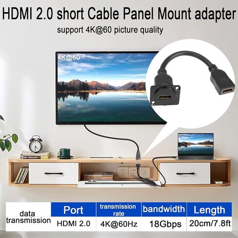 QIANRENON HDMI لوحة محول تركيب 4K@60 هرتز HDMI 2.0 أنثى إلى أنثى موصل عرض HDMI مقبس لوحة كابل قصير، D-Panel/XLR-Panel Mount، لجهاز عرض شاشة التلفزيون 20 سم / 7.8 بوصة in Saudi Arabia