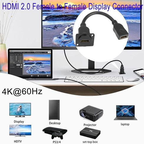 QIANRENON HDMI لوحة محول تركيب 4K@60 هرتز HDMI 2.0 أنثى إلى أنثى موصل عرض HDMI مقبس لوحة كابل قصير، D-Panel/XLR-Panel Mount، لجهاز عرض شاشة التلفزيون 20 سم / 7.8 بوصة in Saudi Arabia