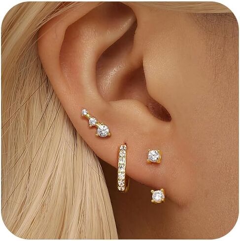GEORGE · SMITH 3 pairs Hoop earring set for women, 14K Gold Plated Cubic Zirconia Ear Crawler Earrings Fashion Earrings for Women, gift to yourself in Saudi Arabia