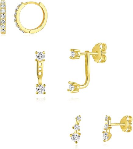 GEORGE · SMITH 3 pairs Hoop earring set for women, 14K Gold Plated Cubic Zirconia Ear Crawler Earrings Fashion Earrings for Women, gift to yourself in Saudi Arabia