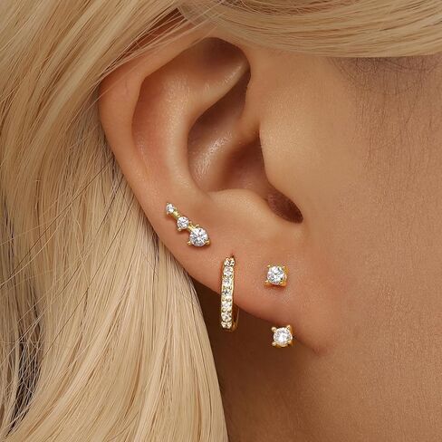 GEORGE · SMITH 3 pairs Hoop earring set for women, 14K Gold Plated Cubic Zirconia Ear Crawler Earrings Fashion Earrings for Women, gift to yourself in Saudi Arabia