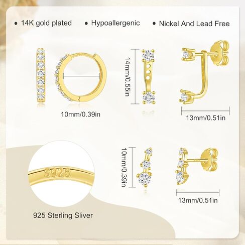 GEORGE · SMITH 3 pairs Hoop earring set for women, 14K Gold Plated Cubic Zirconia Ear Crawler Earrings Fashion Earrings for Women, gift to yourself in Saudi Arabia