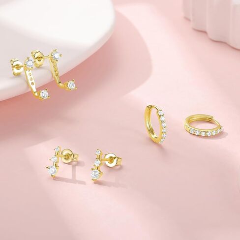 GEORGE · SMITH 3 pairs Hoop earring set for women, 14K Gold Plated Cubic Zirconia Ear Crawler Earrings Fashion Earrings for Women, gift to yourself in Saudi Arabia