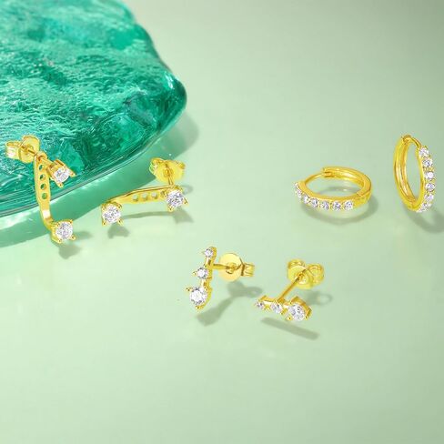 GEORGE · SMITH 3 pairs Hoop earring set for women, 14K Gold Plated Cubic Zirconia Ear Crawler Earrings Fashion Earrings for Women, gift to yourself in Saudi Arabia