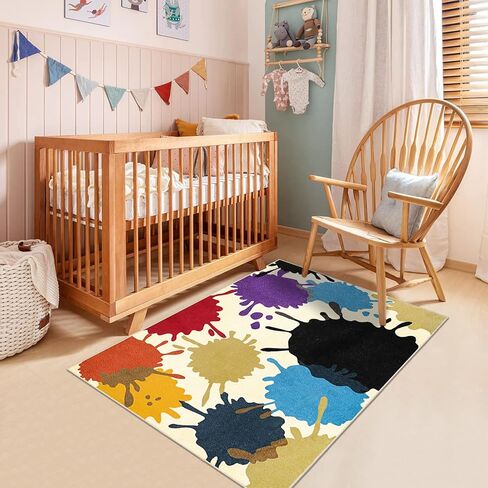 سجادة أطفال ملونة لغرفة الأطفال، سجادة قابلة للغسل مقاس 3 × 5 بوصة غير قابلة للانزلاق لغرفة اللعب، سجادة جمالية صديقة للبشرة للفصل الدراسي، سجادة رش طلاء قوس قزح لغرفة النوم وغرفة الفن والرعاية النهارية in Kuwait