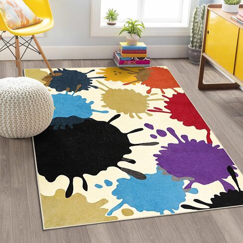 STARUIA Colorful Kids Rug for Nursery, 3'x5'Non-Slip Washable Rug for Playroom, Skin-Friendly Aesthetic Rug for Classroom, Rainbow Paint Splatter Carpet for Bedroom Art Room Daycare in Saudi Arabia