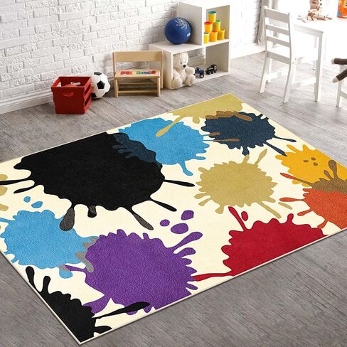 STARUIA Colorful Kids Rug for Nursery, 3'x5'Non-Slip Washable Rug for Playroom, Skin-Friendly Aesthetic Rug for Classroom, Rainbow Paint Splatter Carpet for Bedroom Art Room Daycare in Saudi Arabia
