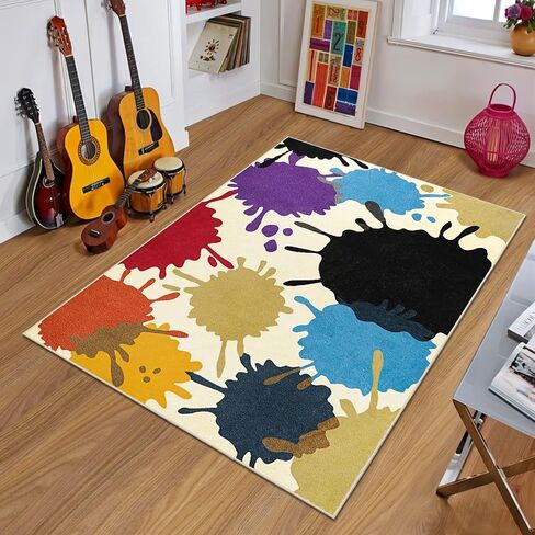 STARUIA Colorful Kids Rug for Nursery, 3'x5'Non-Slip Washable Rug for Playroom, Skin-Friendly Aesthetic Rug for Classroom, Rainbow Paint Splatter Carpet for Bedroom Art Room Daycare in Saudi Arabia