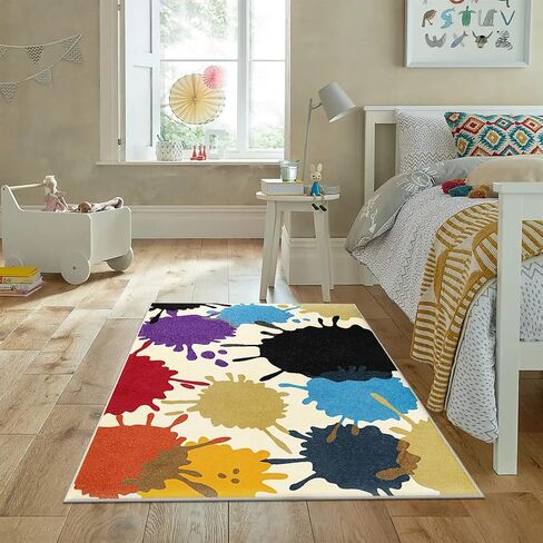 STARUIA Colorful Kids Rug for Nursery, 3'x5'Non-Slip Washable Rug for Playroom, Skin-Friendly Aesthetic Rug for Classroom, Rainbow Paint Splatter Carpet for Bedroom Art Room Daycare in Saudi Arabia