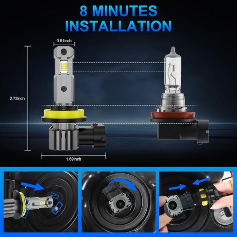 H11/H8/H9 LED Bulbs, 6000K Cool White, 60W 16000 LM Super Bright, IP68 Waterproof LED Fog Lights, Easy Installation, High Compatibility, Pack of 2 in Saudi Arabia
