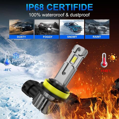 H11/H8/H9 LED Bulbs, 6000K Cool White, 60W 16000 LM Super Bright, IP68 Waterproof LED Fog Lights, Easy Installation, High Compatibility, Pack of 2 in Saudi Arabia