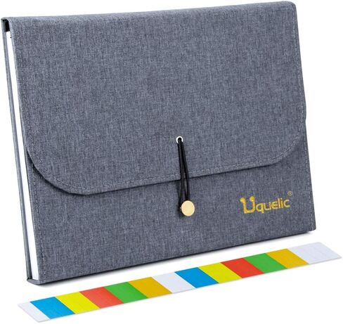 Uquelic 13Pockets Canvas Oxford Expanding File Folder - Waterproof A4 Business Expandable Document Organizer with Labels/Letter Size Accordion File Storage Simple Style Briefcase Bag (Blue) in Saudi Arabia