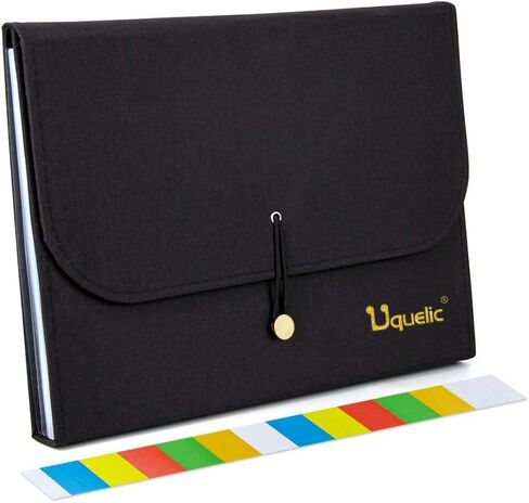 Uquelic 13Pockets Canvas Oxford Expanding File Folder - Waterproof A4 Business Expandable Document Organizer with Labels/Letter Size Accordion File Storage Simple Style Briefcase Bag (Blue) in Saudi Arabia